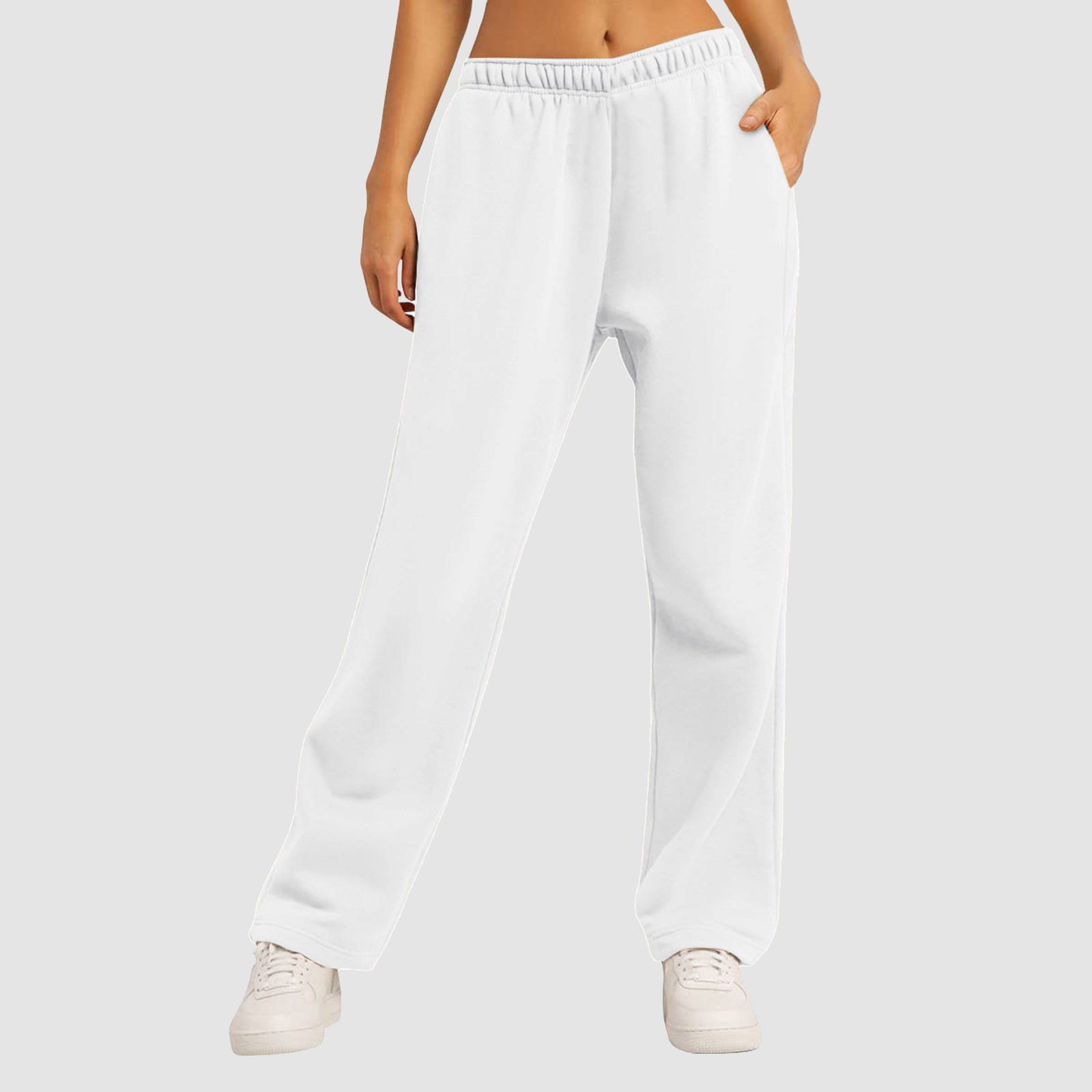 thumbnail image 4 of Pantalones de chándal con forro polar para mujer: cintura alta, pierna ancha y bolsillos; poliéster ligero para primavera/otoño; diseño con lazo delantero; informal/trabajo/yoga; tallas S-XXL., 4 of 7